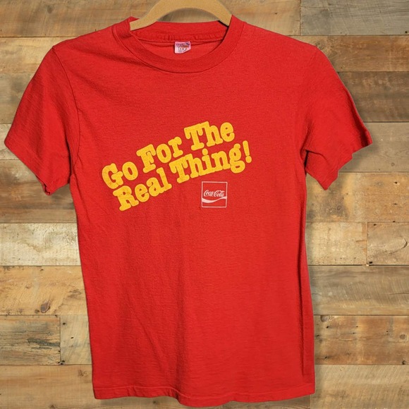 Vintage Small Red COCA-COLA T-Shirt Go For the Real Thing COKE - Picture 2 of 14